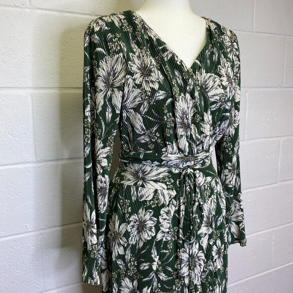 Rachel Rachel Roy Floral Print Midi Pleated Wrap Dress Spruce Bloom Medium - Picture 4 of 13
